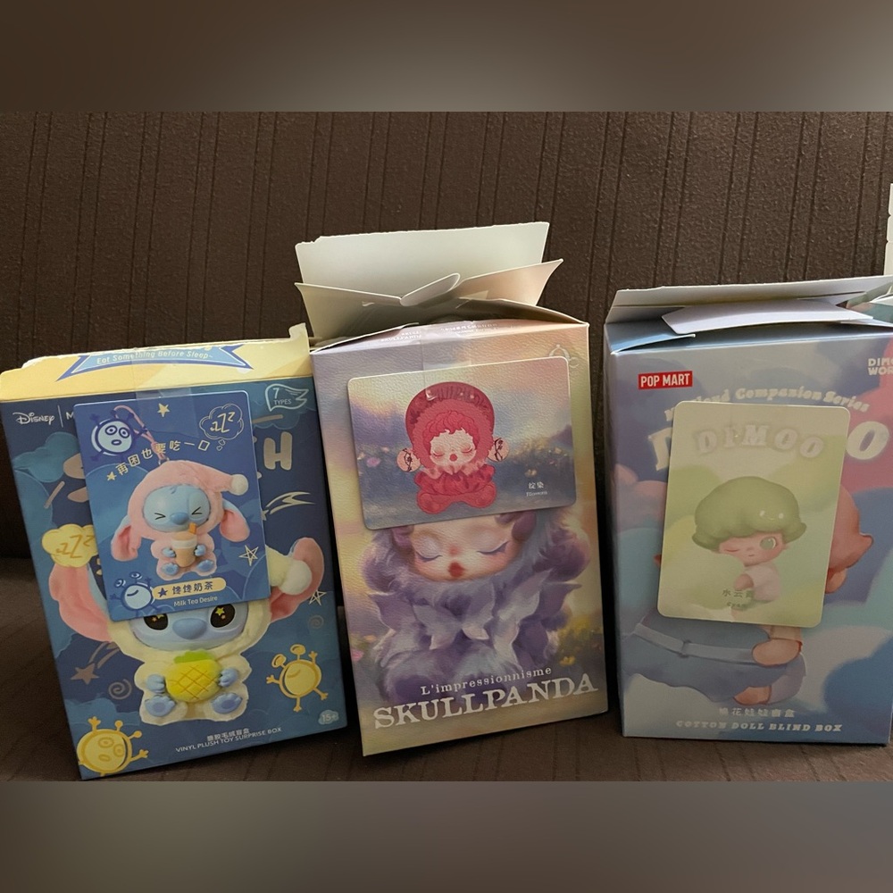 Set of 3 Plush: Skullpanda, Dimoo, Stitch
